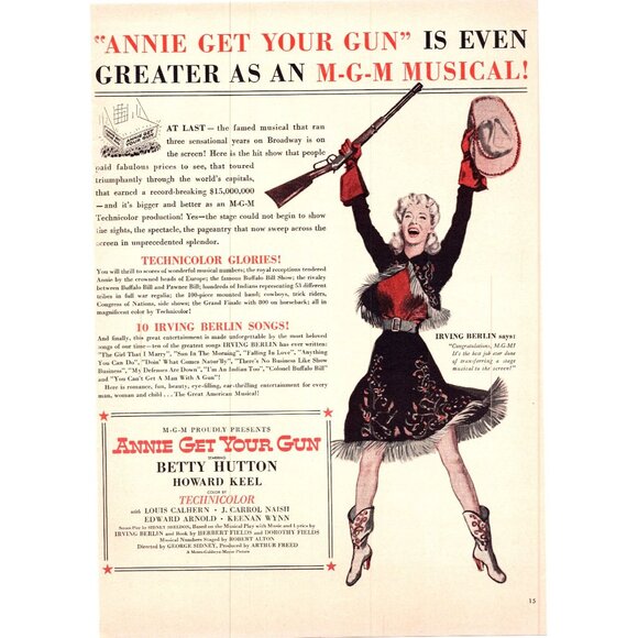 1950 Annie Get Your Gun Musical Movie Promo Vintage Print Ad Poster MGM Wall Art - Picture 1 of 2